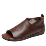 2025 New Summer Premium Soft Full Genuine Leather Fish Mouth Sandals Flat Summer Ankle Boots Roman Shoes Flat Sandals