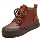 2025 Round Toe Lace Up Women Thick Soles Short Boots Casual Autumn Winter Simple Versatile Flat Platform Shoes