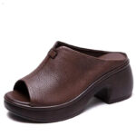 6cm Rubber Comfy Peep Toe Good Slipper Flexible Women Shoes Cow Genuine Leather Summer Platform Lightweight Flats