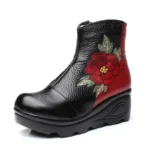 2025 Size 35-40 Ankle Women's Boots Winter Embroidery Shoes Woman Outdoor Western Flat Heels Female Platform Boot