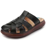 Summer new sandals women's leather retro breathable bun head fashion everything cowhide large size thick soled women slippers