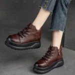 2025 Autumn Winter Shoes Genuine Leather Ankle Motorcycle Boots for Women Thick Sole Women Ankle Boots Ladies
