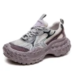 2025 Summer New Vulcanized Genuine Leather Splicing Breathable Mesh Casual Versatile Women's Lace-up Shoes