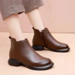 2025 New In Women's Boots 3cm Retro Natural Genuine Leather Snow Ankle Flats Autumn Winter Zip Women Soft Rubber Plush Shoes