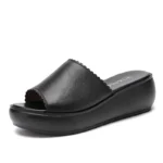 2025 Women's Summer Wear New Leather Thick Sole Soft Sole Wedge Heel Non-slip Women's Sandals
