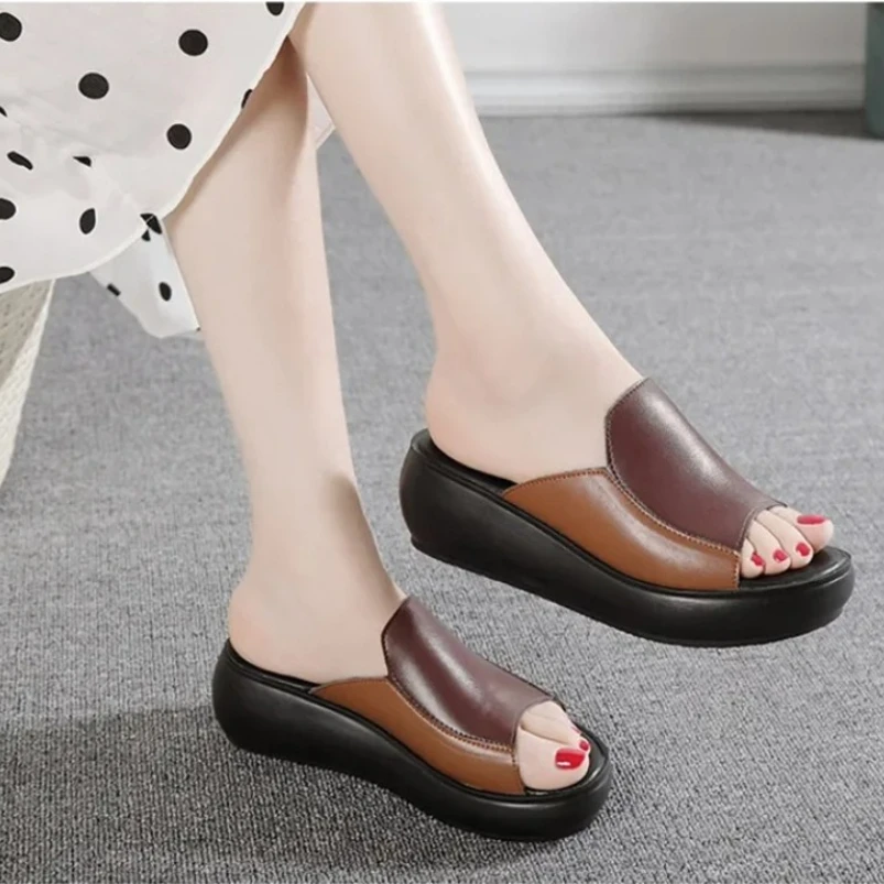 kf-Sdc7770672d0f4a70bcc8d8caa44a336d6 2025 Woman platform thongs new summer women genuine leather slipper high heel shoes women slippers - Image 1