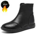 2025 Fashion Women Natural Genuine Leather Boots Handmade Vintage Flat Ankle Botines Shoes Woman Winter