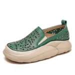 2025 Fashion Women Hollow Sneakers Summer Thick Bottom Mixed Colors Genuine Cow Leather Platform Vulcanized Shoes